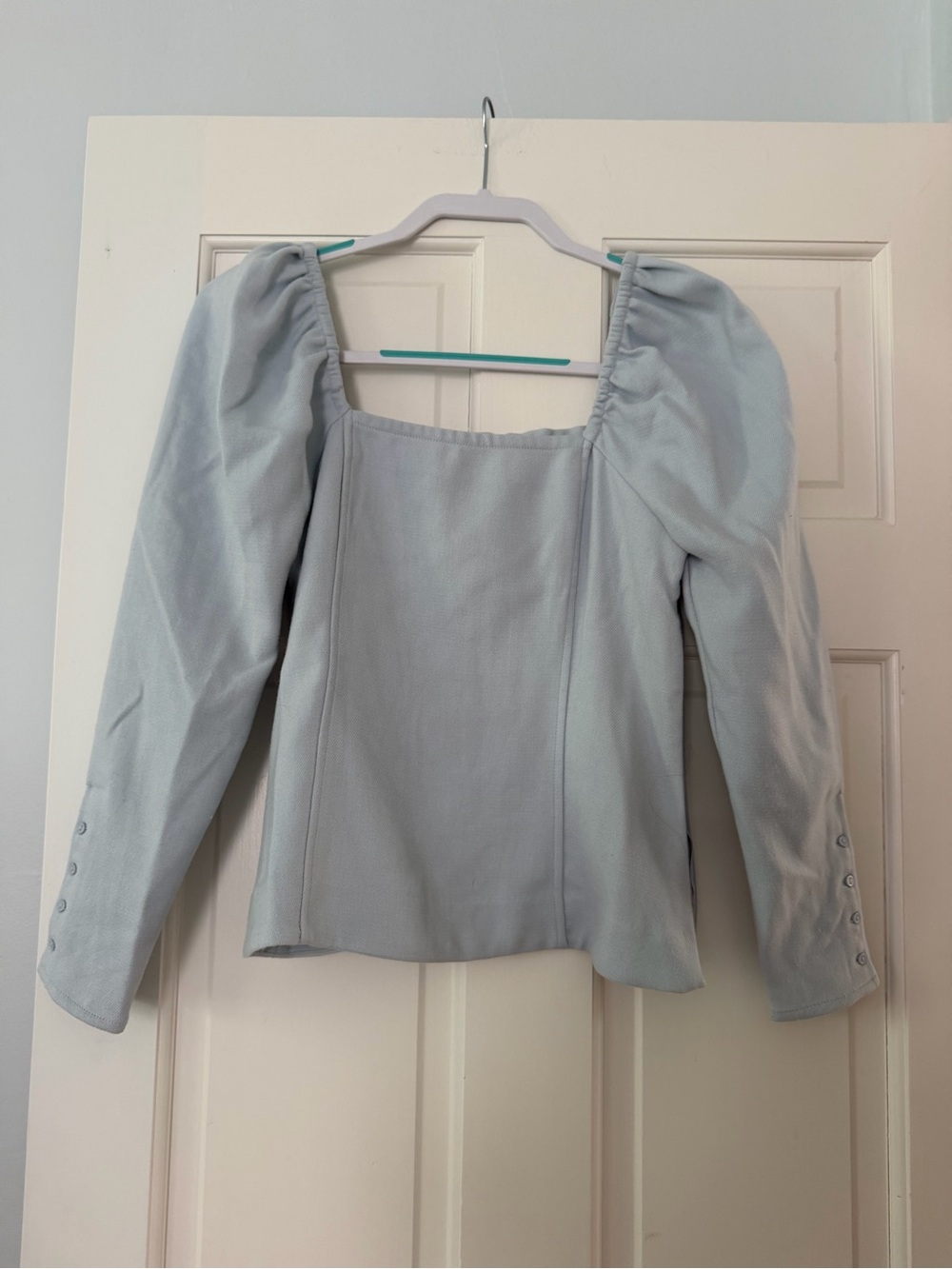 Something Navy Powder Blue Square Neck Puff Sleeve Blouse